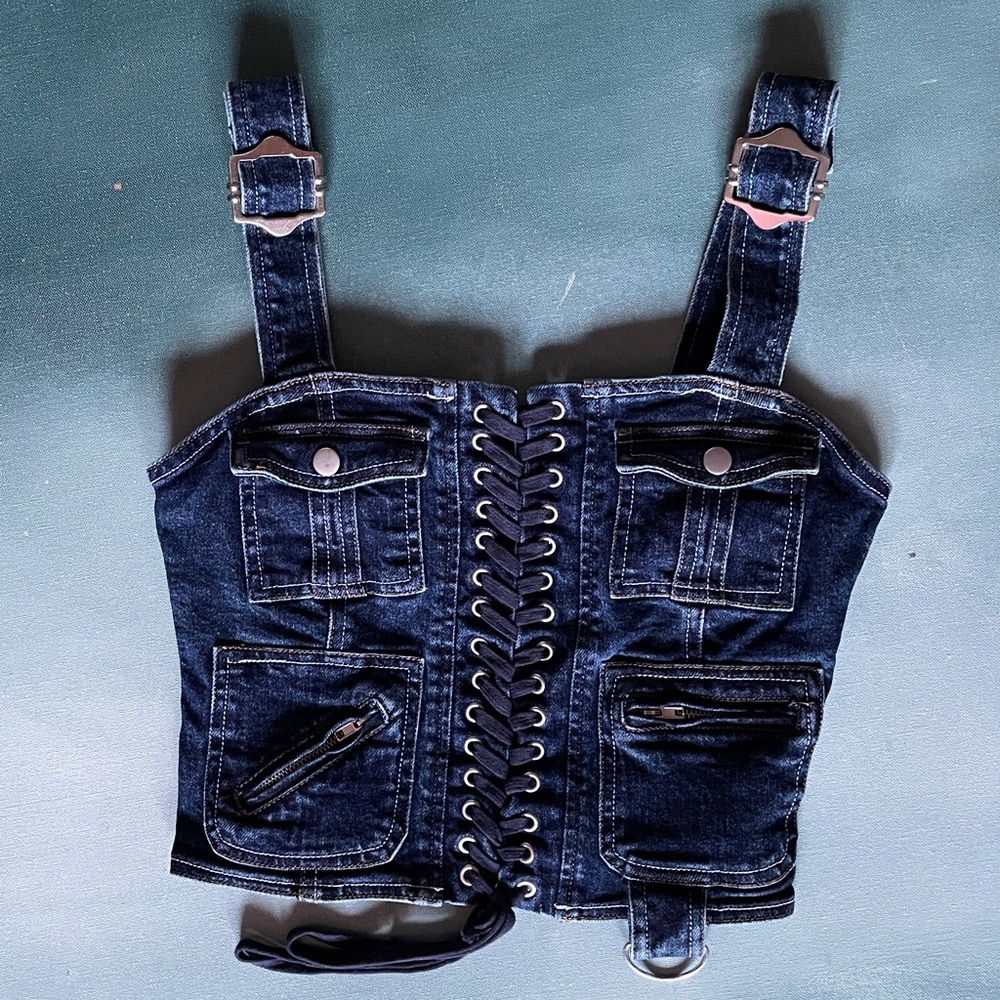 Forever21 Denim Cargo Lace Up Bustier with D-Ring